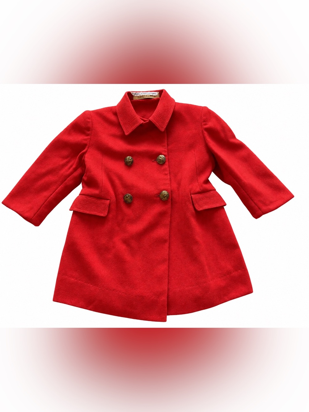Vintage Girls' Double-Breasted Red Wool Coat